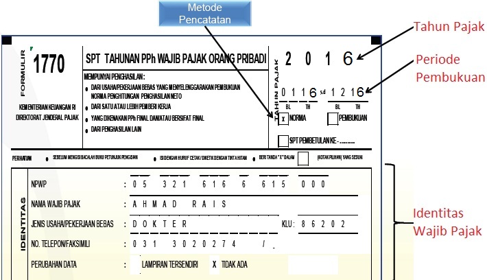 Contoh Pengisian SPT Tahunan 1770 Wajib Pajak UKM Kategori 